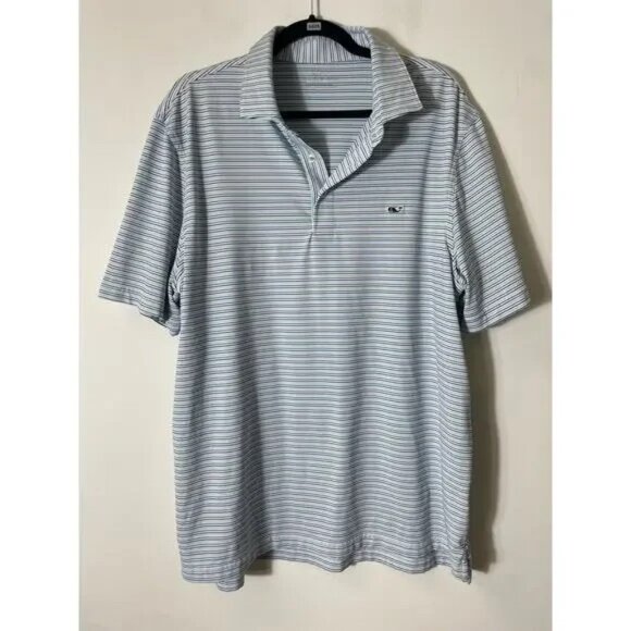 Men's Vineyard Vines Sankaty Performance Blue Green Striped Polo Shirt Sz XL - Picture 2 of 4